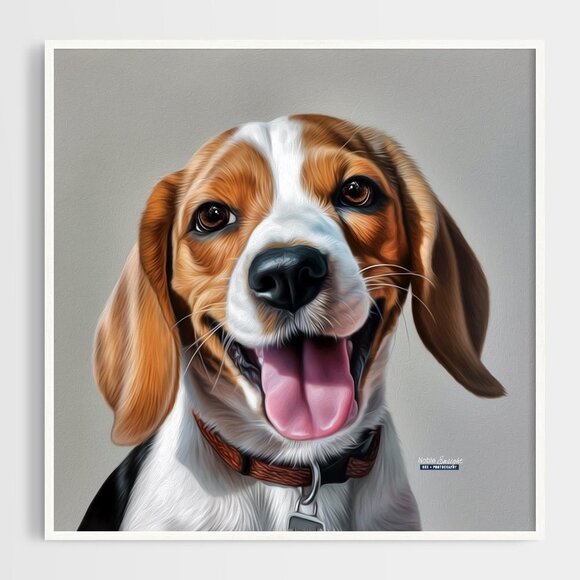 NobleCaptures Other - Beagle Puppy Dog Portrait Watercolor Oil Painting Wall‎ Art Print